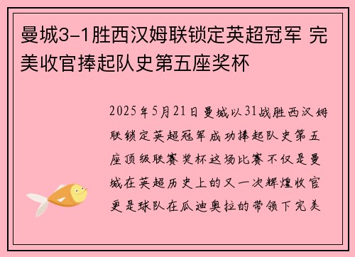 曼城3-1胜西汉姆联锁定英超冠军 完美收官捧起队史第五座奖杯