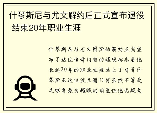 什琴斯尼与尤文解约后正式宣布退役 结束20年职业生涯